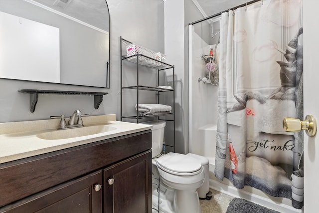 bathroom with toilet, tile patterned floors, visible vents, and vanity