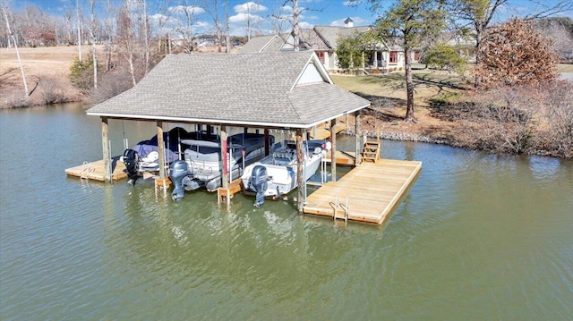 dock area featuring a water view and boat lift