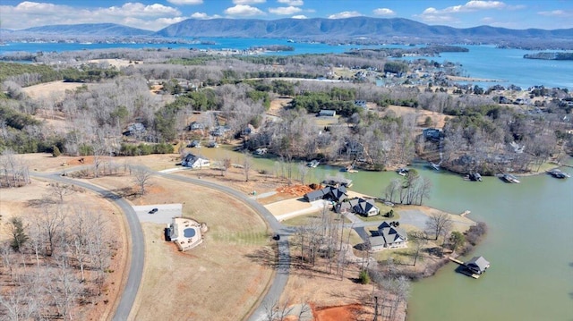 aerial view with a water and mountain view