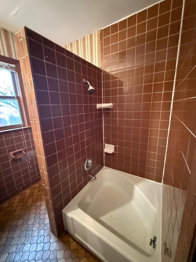 45 Hillcrest Dr, Rocky Mount, VA 24151 - bathroom featuring tile walls, shower / tub combination, and tile patterned flooring