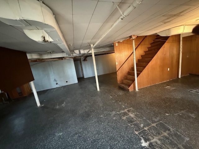 45 Hillcrest Dr, Rocky Mount, VA 24151 - below grade area featuring stairs and wood walls