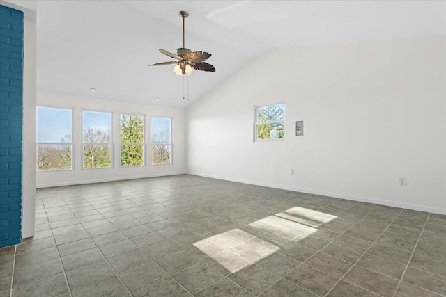 1909 Pelham Dr, Roanoke, VA 24018 - tiled empty room with baseboards, a ceiling fan, and lofted ceiling