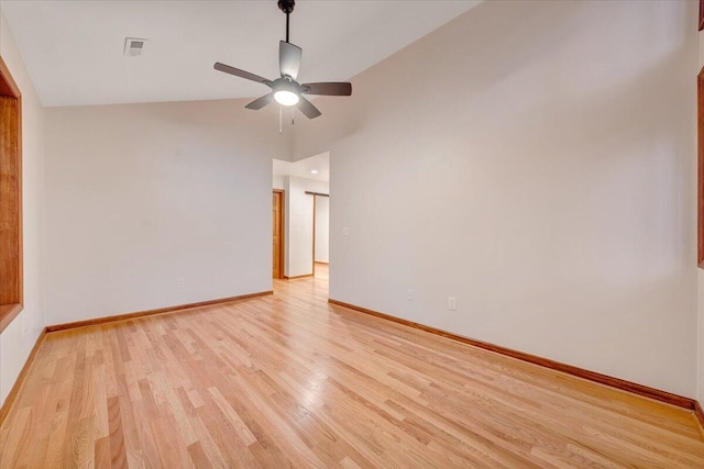 3615 Dogwood Ln SW, Roanoke, VA 24015 - empty room featuring baseboards, light wood-type flooring, ceiling fan, and high vaulted ceiling