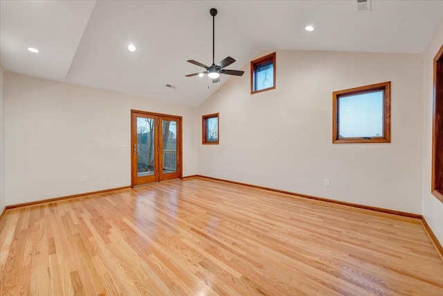 3615 Dogwood Ln SW, Roanoke, VA 24015 - spare room with a ceiling fan, baseboards, light wood-style flooring, recessed lighting, and high vaulted ceiling