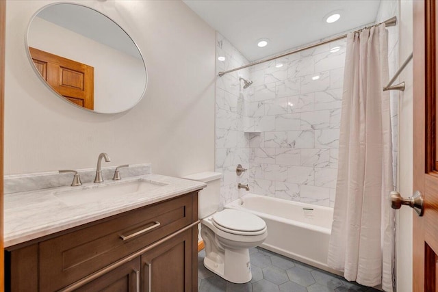 3615 Dogwood Ln SW, Roanoke, VA 24015 - bathroom with shower / bath combination with curtain, tile patterned floors, toilet, vanity, and recessed lighting