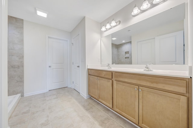 320 Woodside Dr, Salem, VA 24153 - full bathroom with double vanity, tile patterned floors, baseboards, and tiled shower