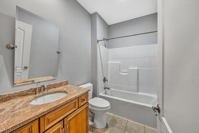 full bathroom featuring tile patterned flooring, shower / tub combination, toilet, and vanity