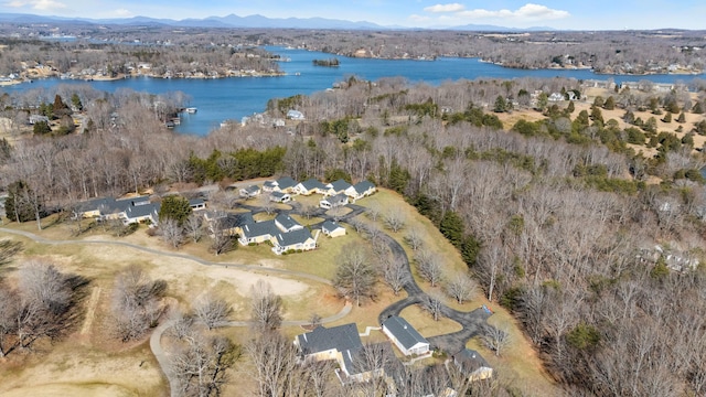 aerial view with a water and mountain view