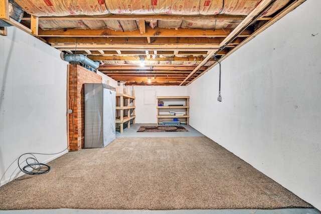 unfinished basement featuring carpet