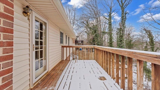 view of snow covered deck