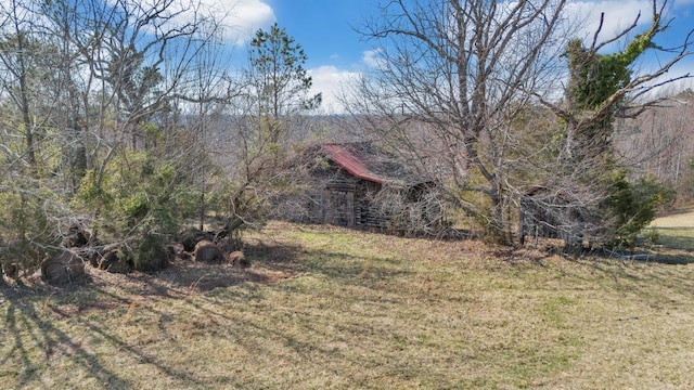 view of yard featuring a barn