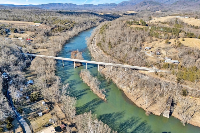 birds eye view of property featuring a water and mountain view