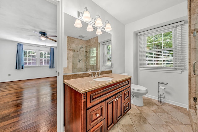4937 Greenlee Rd SW, Roanoke, VA 24018 - full bathroom featuring vanity, a stall shower, and ceiling fan