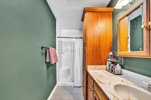 5359 Booker T Washington Hwy, Rocky Mount, VA 24151 - bathroom with a shower with shower curtain, vanity, and baseboards