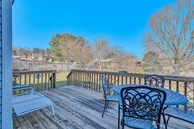 wooden deck with a yard and a fenced backyard