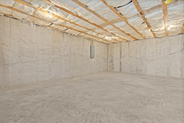 unfinished basement with electric panel