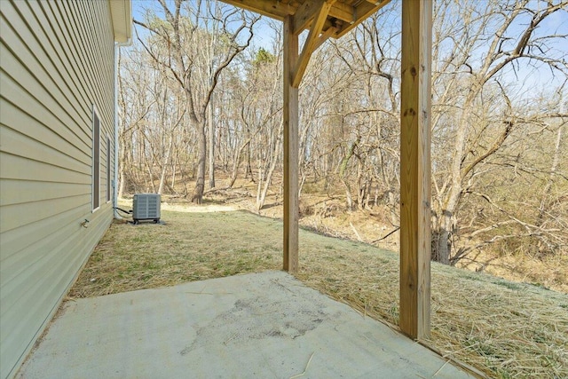 view of yard with cooling unit and a patio