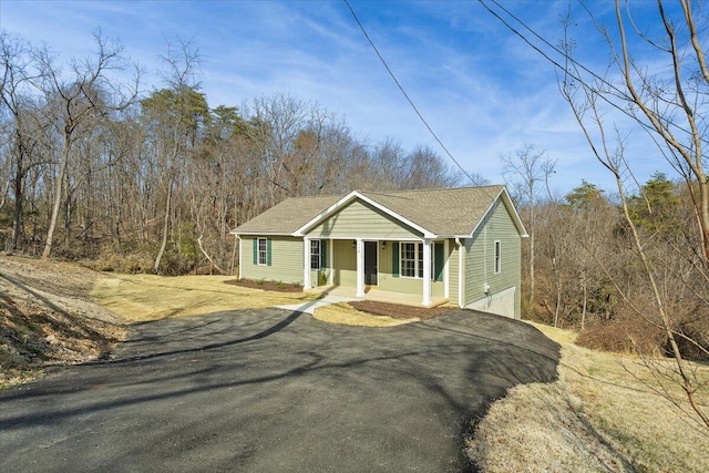 view of front facade with covered porch and driveway