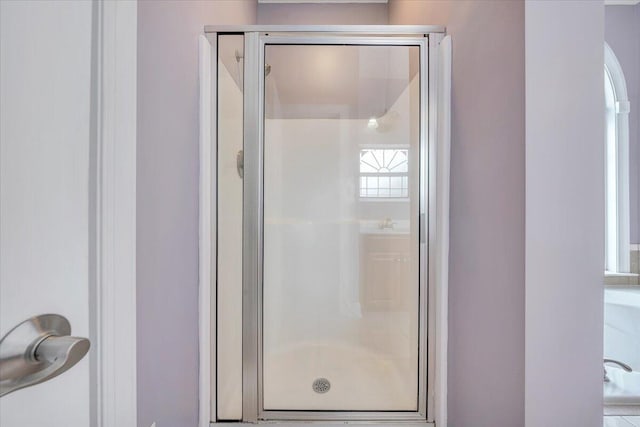 bathroom with a shower stall