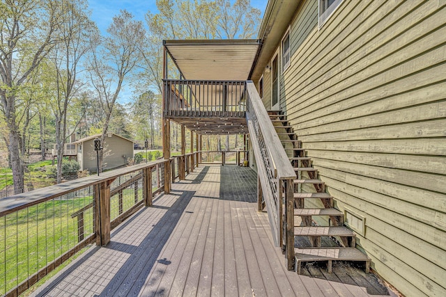 deck featuring stairs