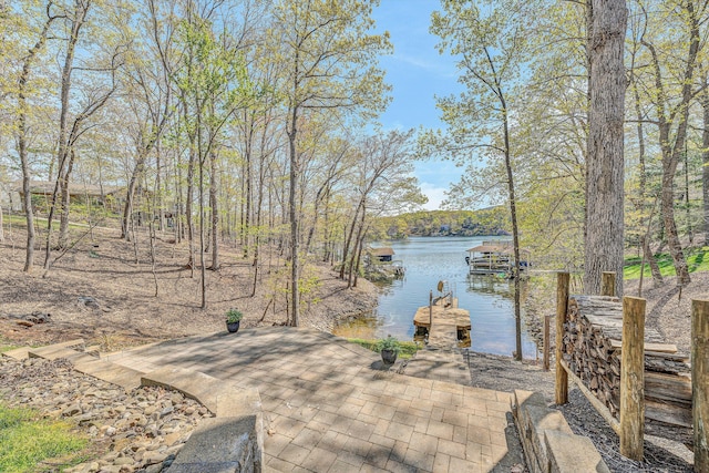 dock area with a water view