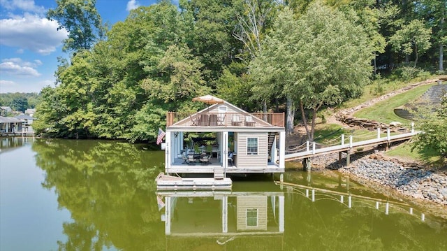 view of dock with a water view