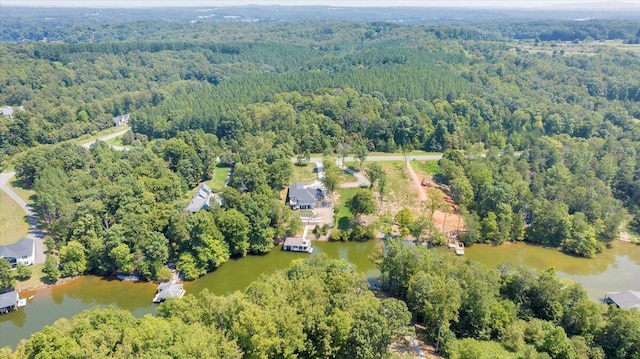 aerial view with a water view and a view of trees