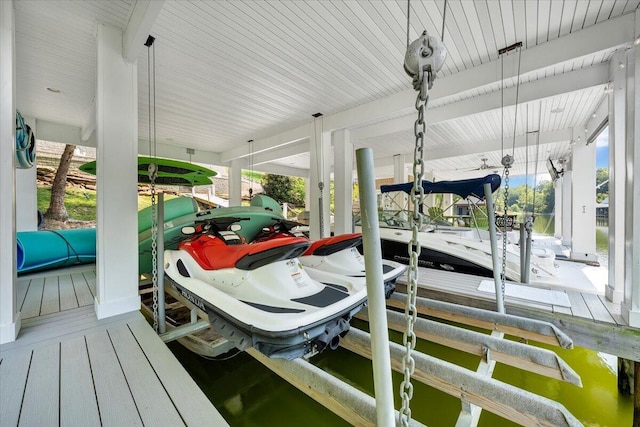 dock area featuring a water view and boat lift