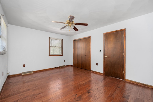 42 Keswick Ct, Troutville, VA 24175 - unfurnished bedroom featuring ceiling fan, baseboards, wood finished floors, and visible vents