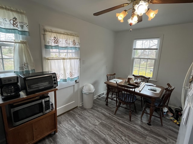 23 Upland Dr, Salem, VA 24153 - dining space with ceiling fan and wood finished floors