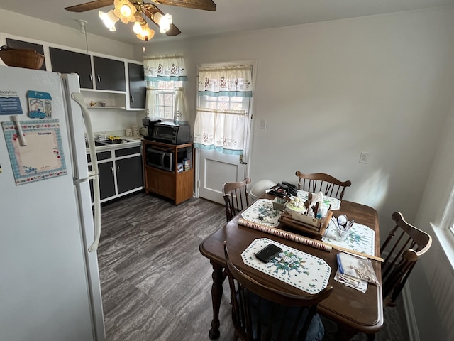 23 Upland Dr, Salem, VA 24153 - dining area with a ceiling fan and dark wood finished floors