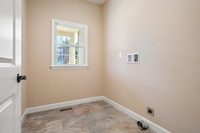 laundry area featuring hookup for a washing machine, visible vents, hookup for an electric dryer, laundry area, and baseboards