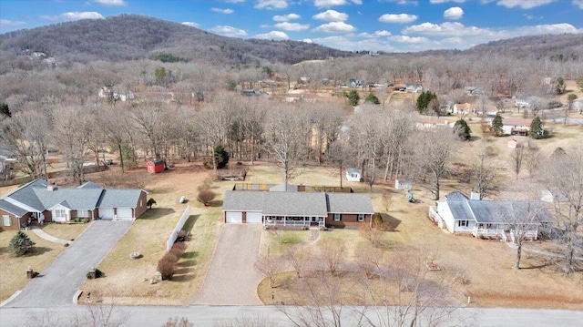 birds eye view of property with a mountain view