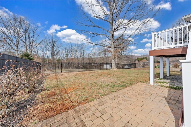 view of yard featuring a patio and a fenced backyard