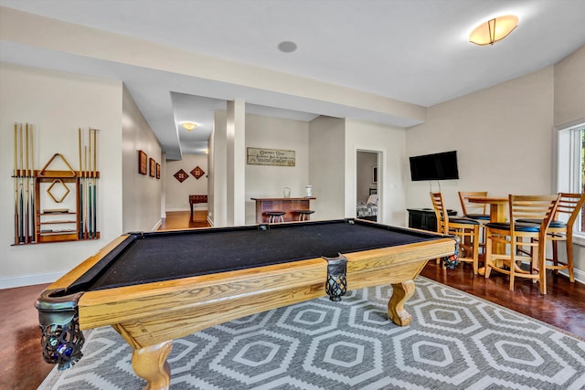 rec room with pool table, wood finished floors, and baseboards