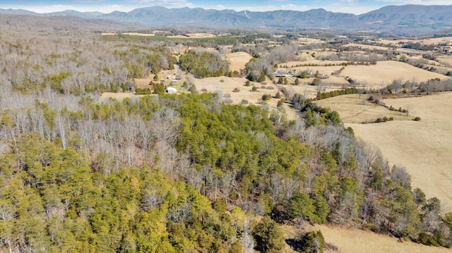 aerial view with a mountain view and a view of trees