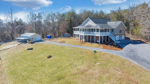 exterior space featuring a forest view