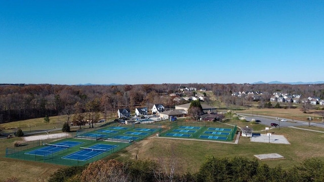 bird's eye view featuring a mountain view and a forest view