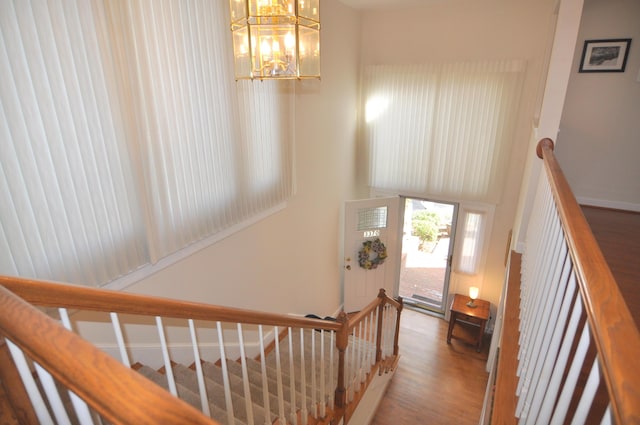 3370 Kelly Lane Ext, Roanoke, VA 24018 - stairway featuring wood finished floors and a chandelier