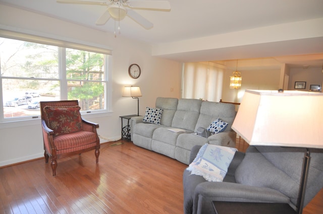 3370 Kelly Lane Ext, Roanoke, VA 24018 - living area featuring wood-type flooring, a ceiling fan, and a chandelier