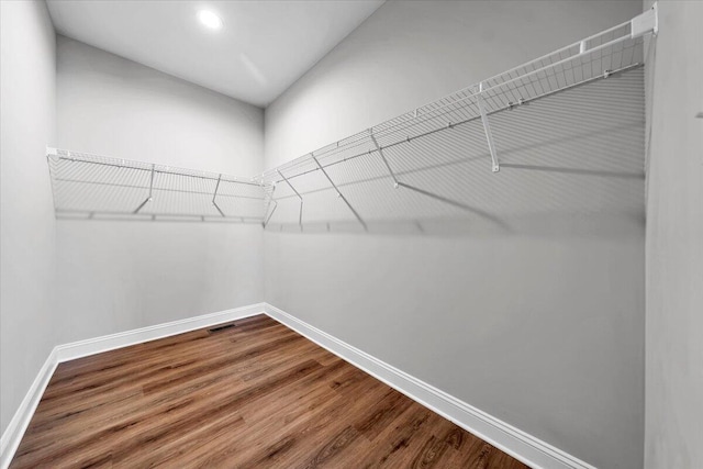 spacious closet with dark wood-type flooring