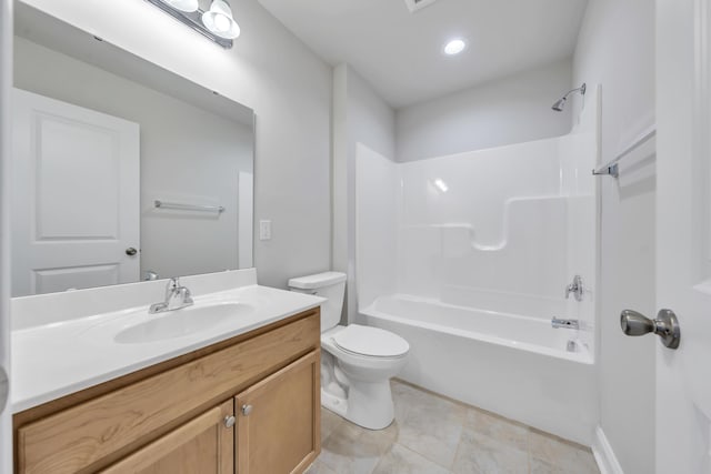2805 Russlen Dr, Salem, VA 24153 - bathroom with vanity, toilet, shower / bath combination, and tile patterned floors