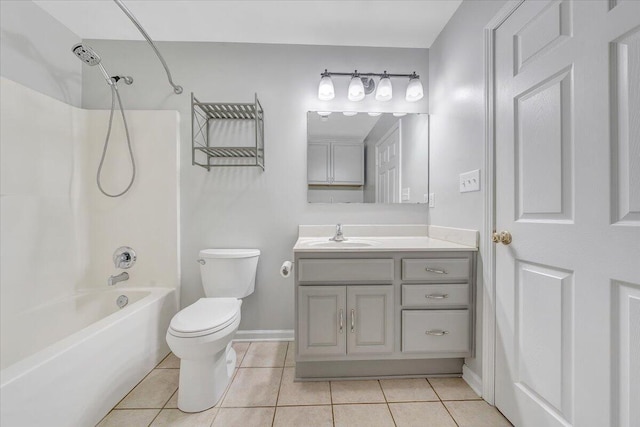 full bathroom featuring shower / bathtub combination, vanity, tile patterned flooring, and toilet