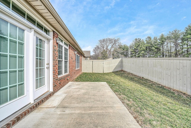 view of yard featuring a fenced backyard and a patio