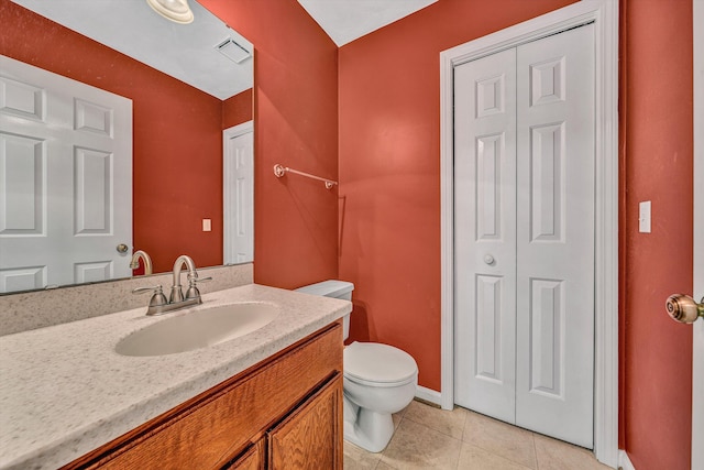 5653 Orchard Valley Cir, Roanoke, VA 24018 - half bath featuring toilet, vanity, baseboards, tile patterned flooring, and a closet