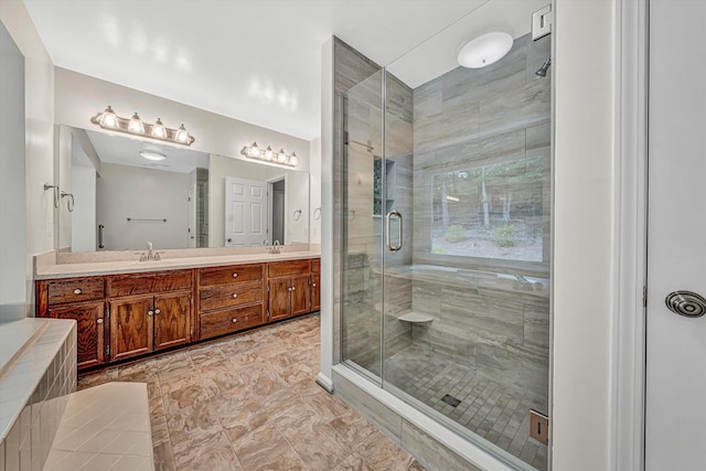 5653 Orchard Valley Cir, Roanoke, VA 24018 - full bath featuring double vanity, a shower stall, and marble finish flooring