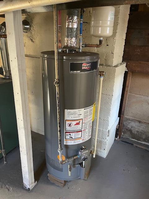 utility room with water heater