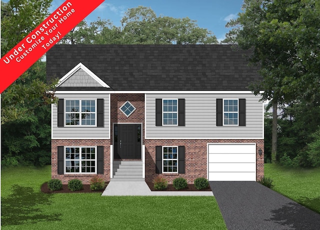 2809 Russlen Dr, Salem, VA 24153 - bi-level home with a front yard, asphalt driveway, a garage, and brick siding