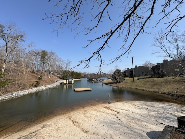 property view of water with a dock