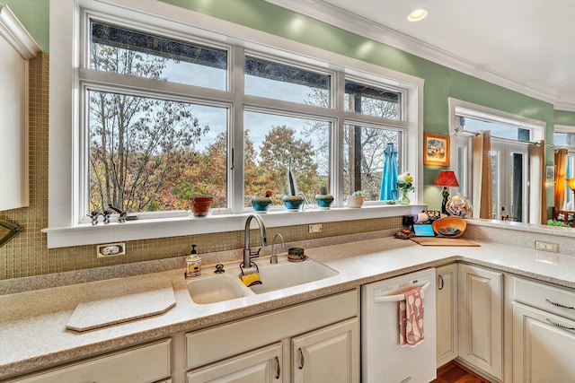 368 Penninsula Pt, Lynch Station, VA 24571 - kitchen featuring dishwasher, light countertops, ornamental molding, and backsplash